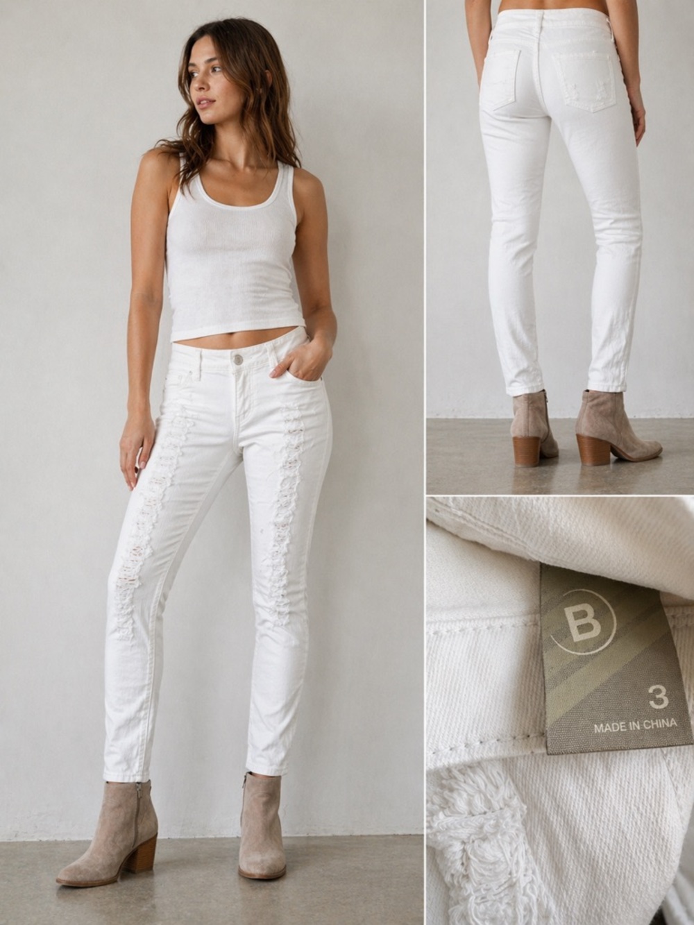 Bullhead Off-White Distressed Skinny Jeans